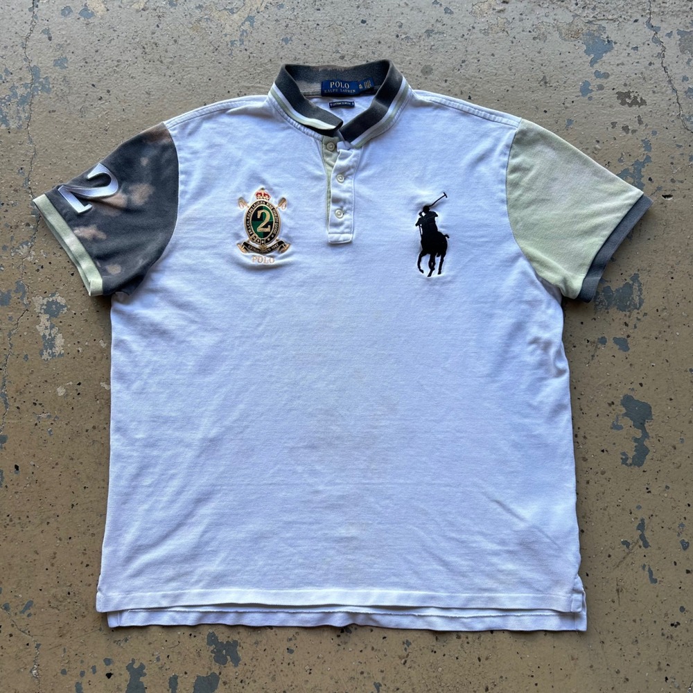 Polo Ralph Lauren Big Pony Colorblock Crest Polo Shirt Mens XL White Custom Slim